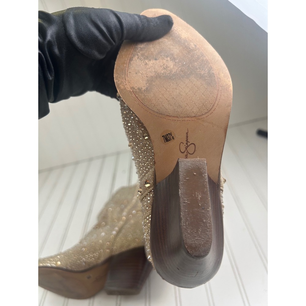Jessica Simpson Vintage Gold Rhinestone Slouchy Western Boots Women's Size 7M - Picture 4 of 10